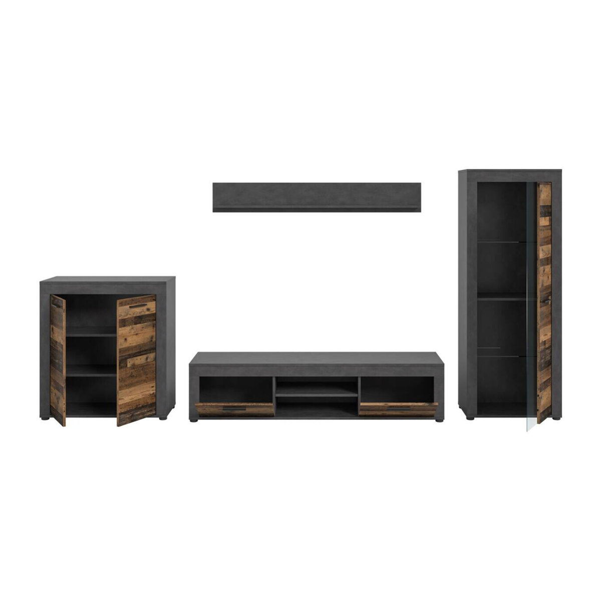 Wohnwand Jam Matera von xonox.home in Old Wood Nachbildung, TV-Schrank im Industrial Design, Braun/Anthrazit, B: 159 cm, H: 330 cm, T: 35 cm - Bild 5