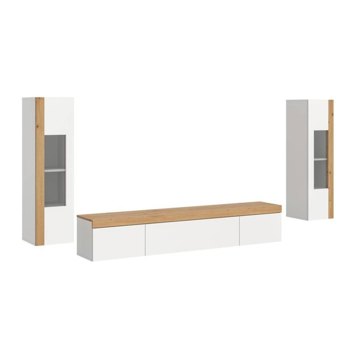 Wohnwand Lowboard RUDA Artisan Oak von xonox.home in Weiß/Schwarz, Modern und Skandinavisch, B/H/T: 270 x 34 x 33 cm - Bild 1