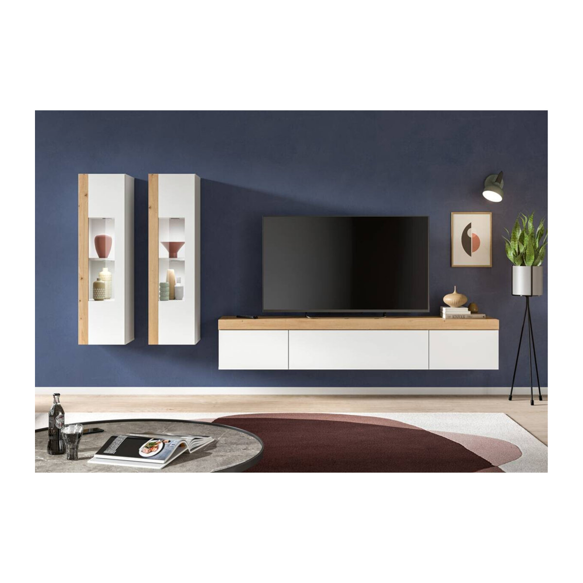 Wohnwand Lowboard RUDA Artisan Oak von xonox.home in Weiß/Schwarz, Modern und Skandinavisch, B/H/T: 270 x 34 x 33 cm - Bild 2