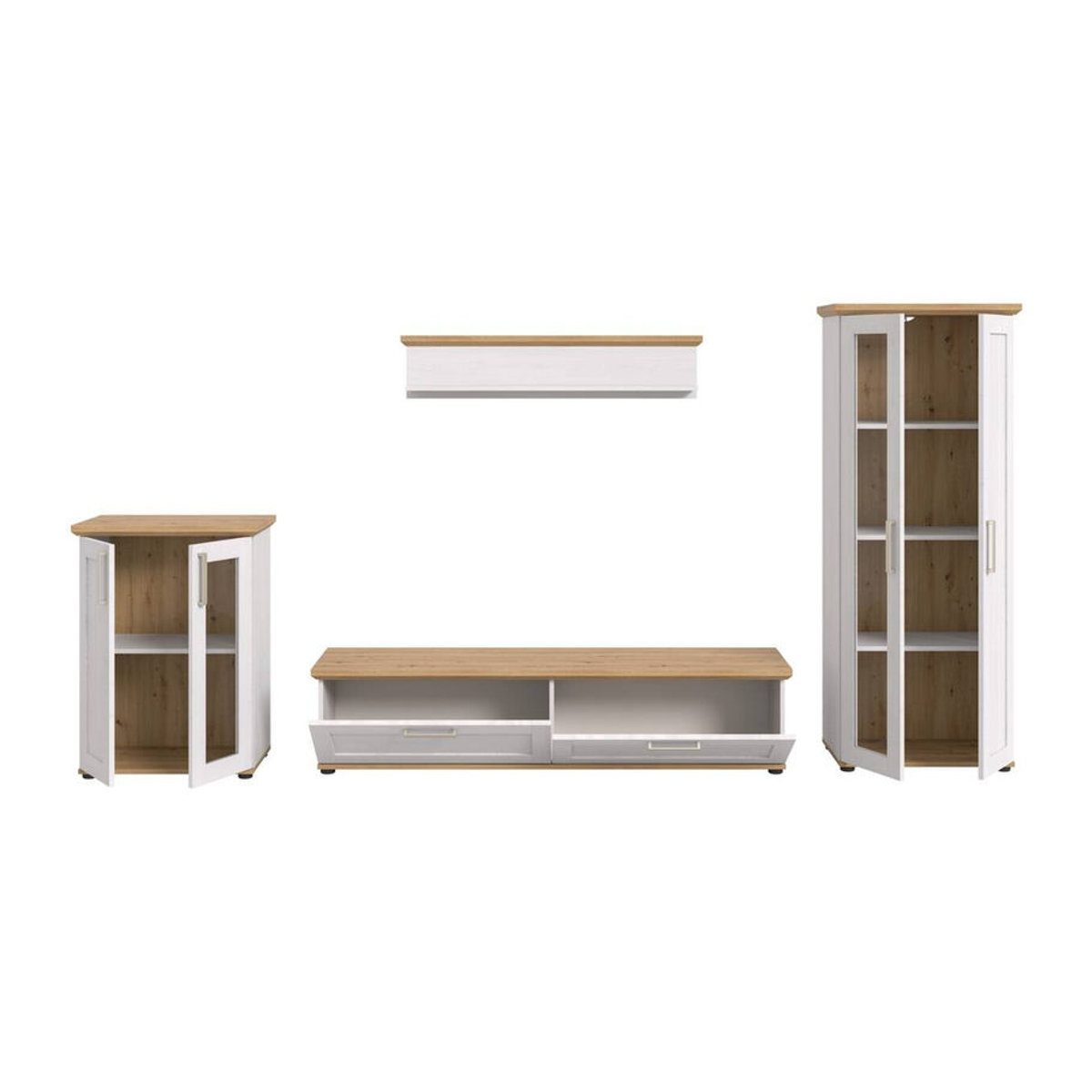 Wohnwand xonox.home VERONA in Eiche Natur und Lärche Nachbildung, Landhaus und Skandinavisch Stil, B/H/T: 316 x 161 x 40 cm - Bild 4