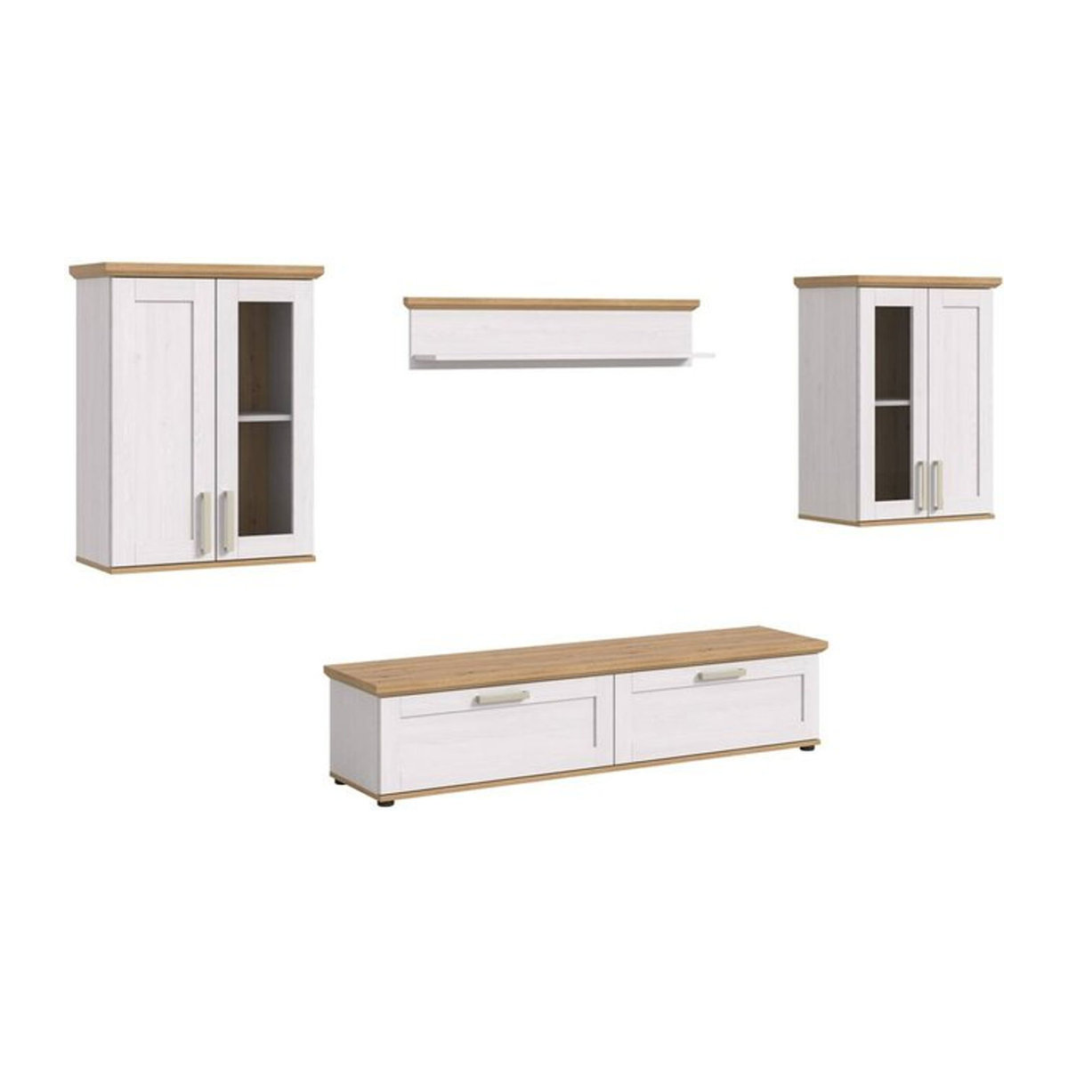Wohnwand xonox.home VERONA in Eiche Natur und Weiß im Landhaus- und Modern-Stil, B/H/T: 316 x 161 x 40 cm - Bild 1