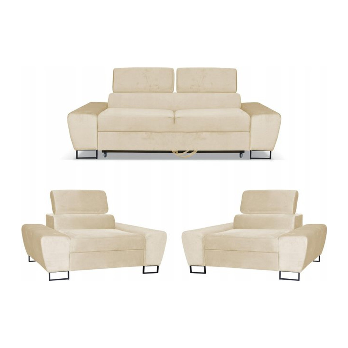 Wohnzimmersitzgruppe Bosso von Family Meble bestehend aus einem 2-Sitzer-Sofa und einem Sessel in Beige mit Schlaffunktion, Breite: 198 cm, Tiefe: 100 cm, Höhe: 42 cm - Bild 1