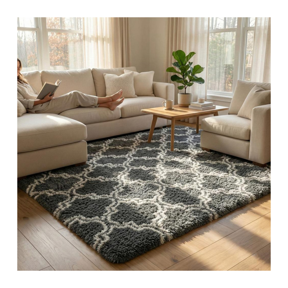Wohnzimmerteppich Shaggy DECOR Grey Lantern rutschfest und weich in B/T: 150 x 80 cm - Bild 4