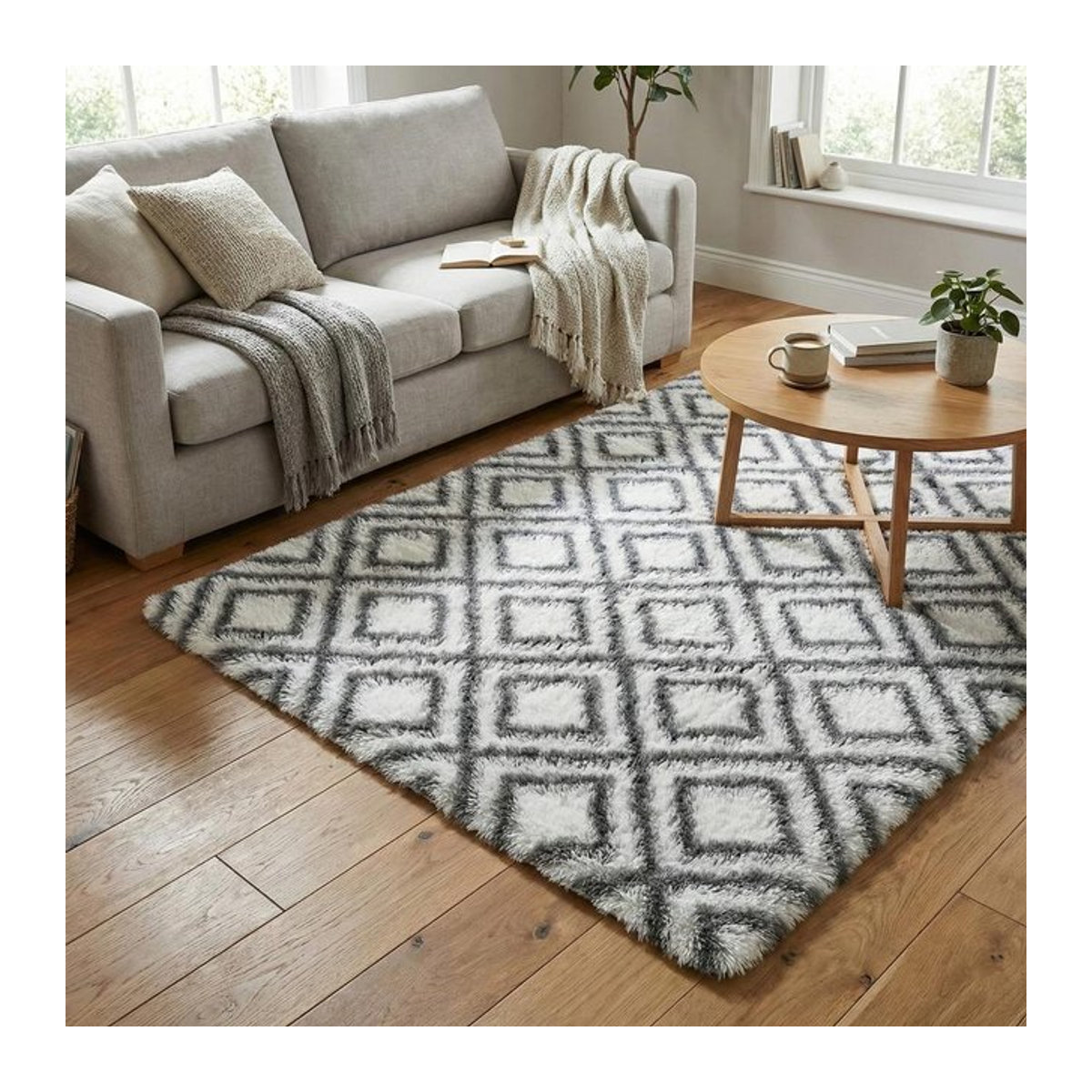 Wohnzimmerteppich Shaggy DECOR White Cube, rutschfest, weich und flauschig, Farbe: White, B x T: 160 x 220 cm - Bild 1