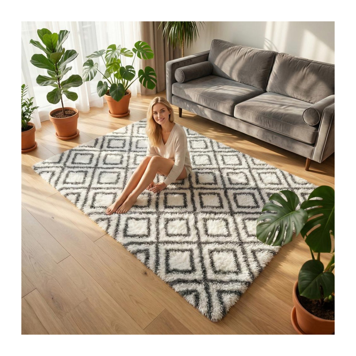 Wohnzimmerteppich Shaggy DECOR White Cube, rutschfest, weich und flauschig, Farbe: White, B x T: 160 x 220 cm - Bild 3