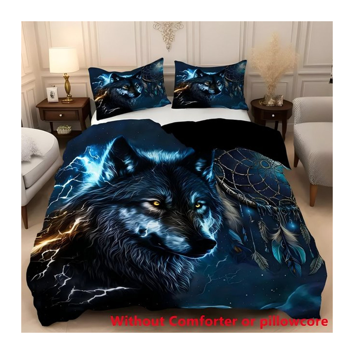 Wolf Traumfänger Bettwäsche Set mit 3D-Druck im Cartoon Anime Design aus Polyester, B/B/H: 135 x 200 cm - Bild 1