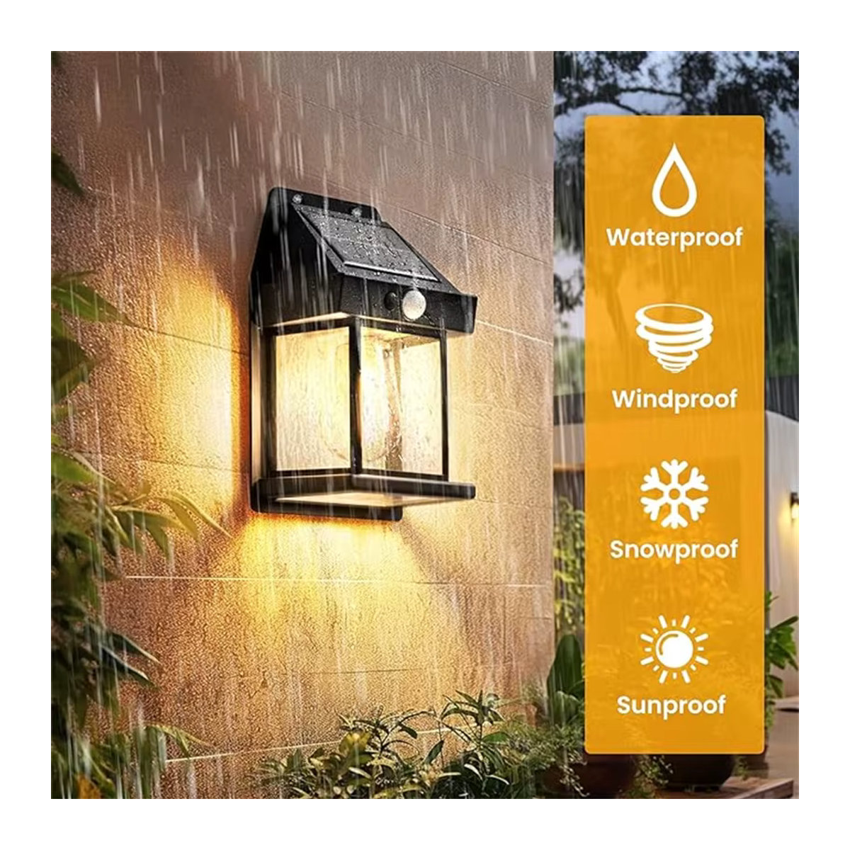 Wolfram Solar-Wandleuchten für den Außenbereich, Schwarz, Klassisch, Wasserdicht mit Bewegungsmelder und Dämmerungssensor - Bild 6
