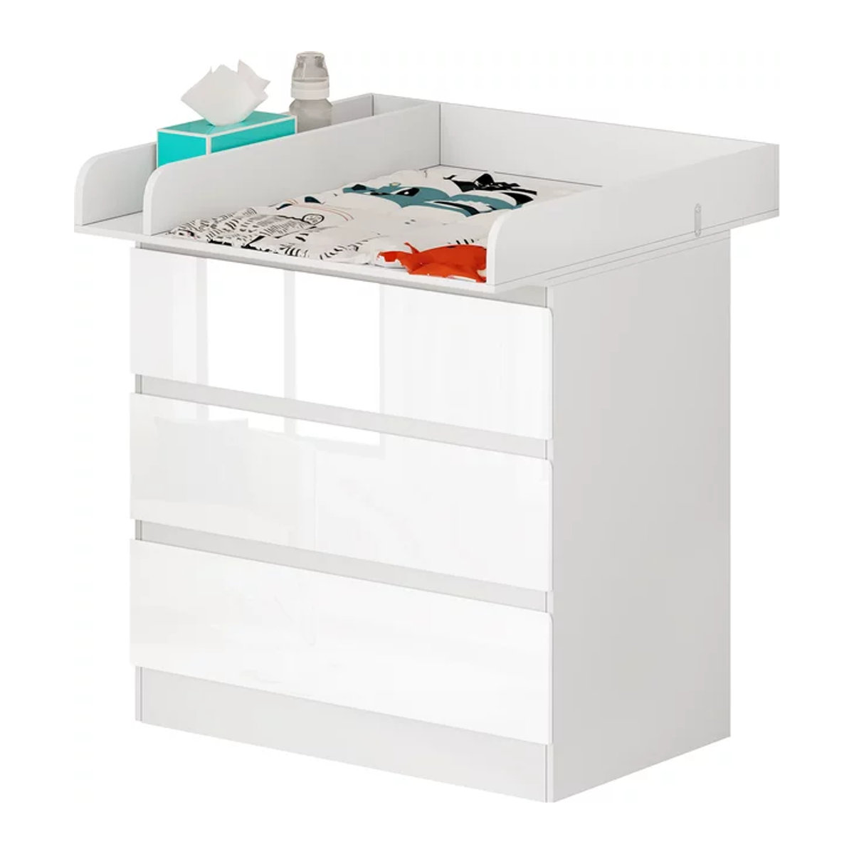 WOLTU Baby-Wickeltisch mit 3 Schubladen in Weiß, Modernes Sideboard und Aufbewahrungsschrank für das Schlafzimmer - Bild 1