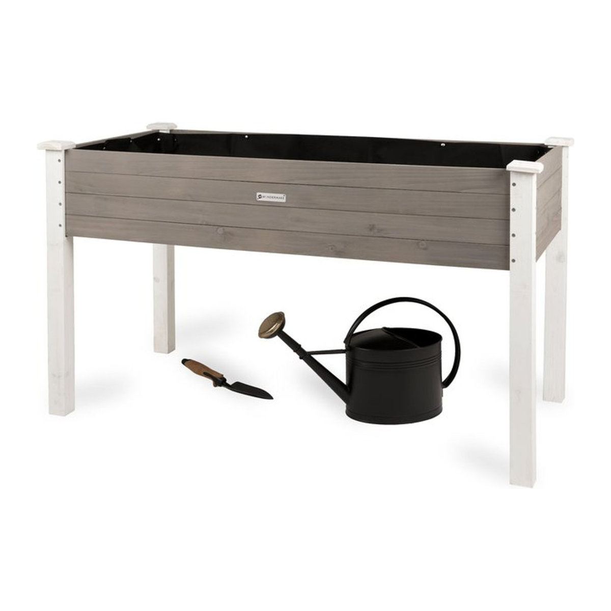 WONDERMAKE Hochbeet aus Holz für Garten Balkon und Terrasse, rechteckiger Pflanzkasten Bausatz XL mit Vlies-Folie, B/T/H: 124 x 63 x 75 cm, Weiß Grau Anthrazit - Bild 1