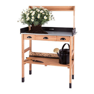 WONDERMAKE Premium Pflanztisch aus Kirschbaum Holz mit Schubladen, wetterfester Garten-Arbeitstisch XL für Outdoor und Balkon, Dunkel-braun Schwarz