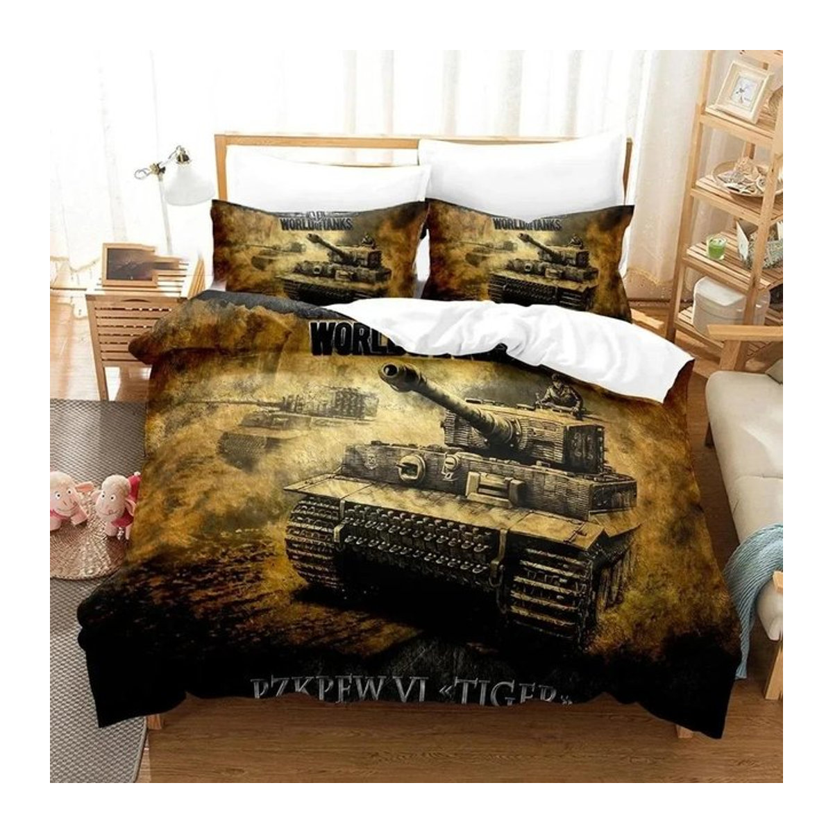 World Of Tanks Bettwäsche-Set mit Kissenbezügen für das Schlafzimmer, 3-teilig, EU Single, B/H: 135 x 200 cm - Bild 1