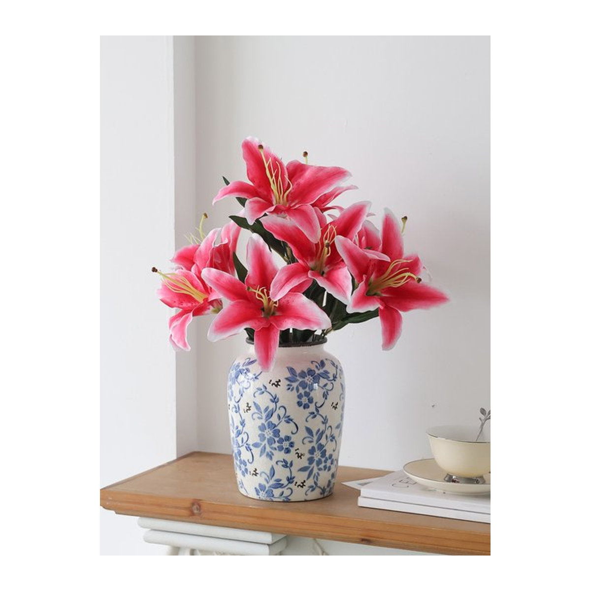 WQNJIN Künstliche Lilien mit 9 Blütenköpfen als dekorativer Blumenstrauß für Hochzeiten in Weiß oder Rosa - Bild 1