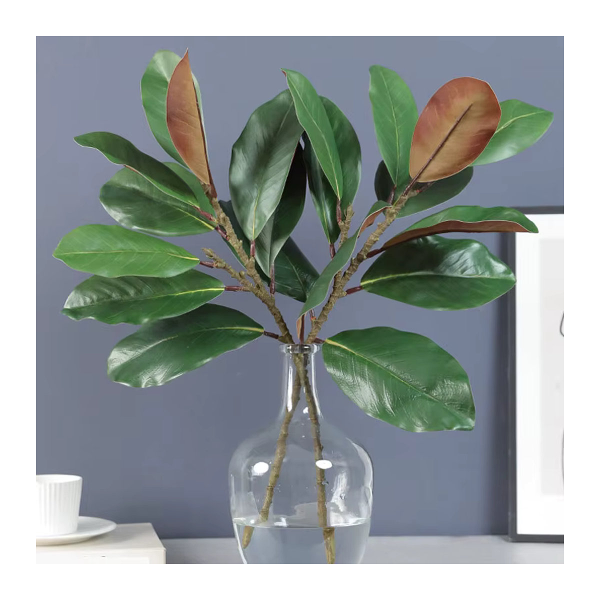 WQNJIN Künstliche Magnolienblätter in Grün und Braun als dekorative Pflanze für deine Innendekoration - Bild 1