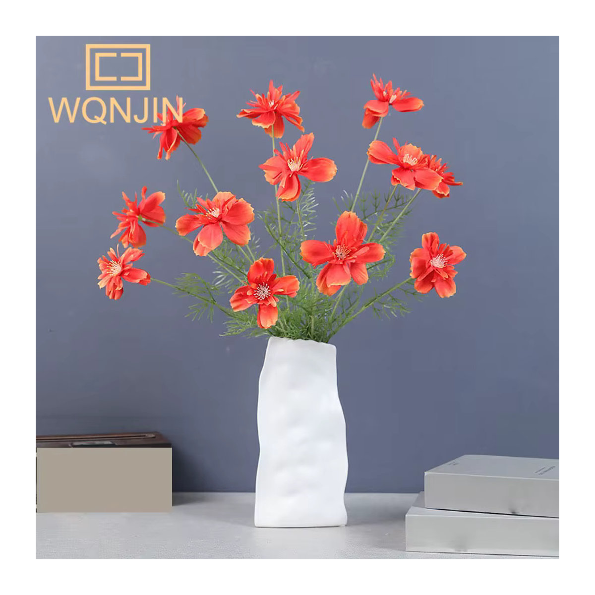 WQNJIN Künstliches Chrysanthemen-Bouquet mit Kamille-Ornament in Weiß und Orange - Bild 2