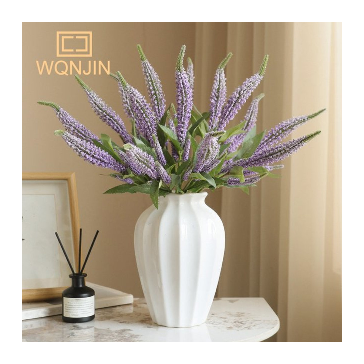 WQNJIN Lavendel künstliche Blumen Set, 3 Zweige in Lila und Weiß zur Dekoration für Hochzeit und Zuhause - Bild 1