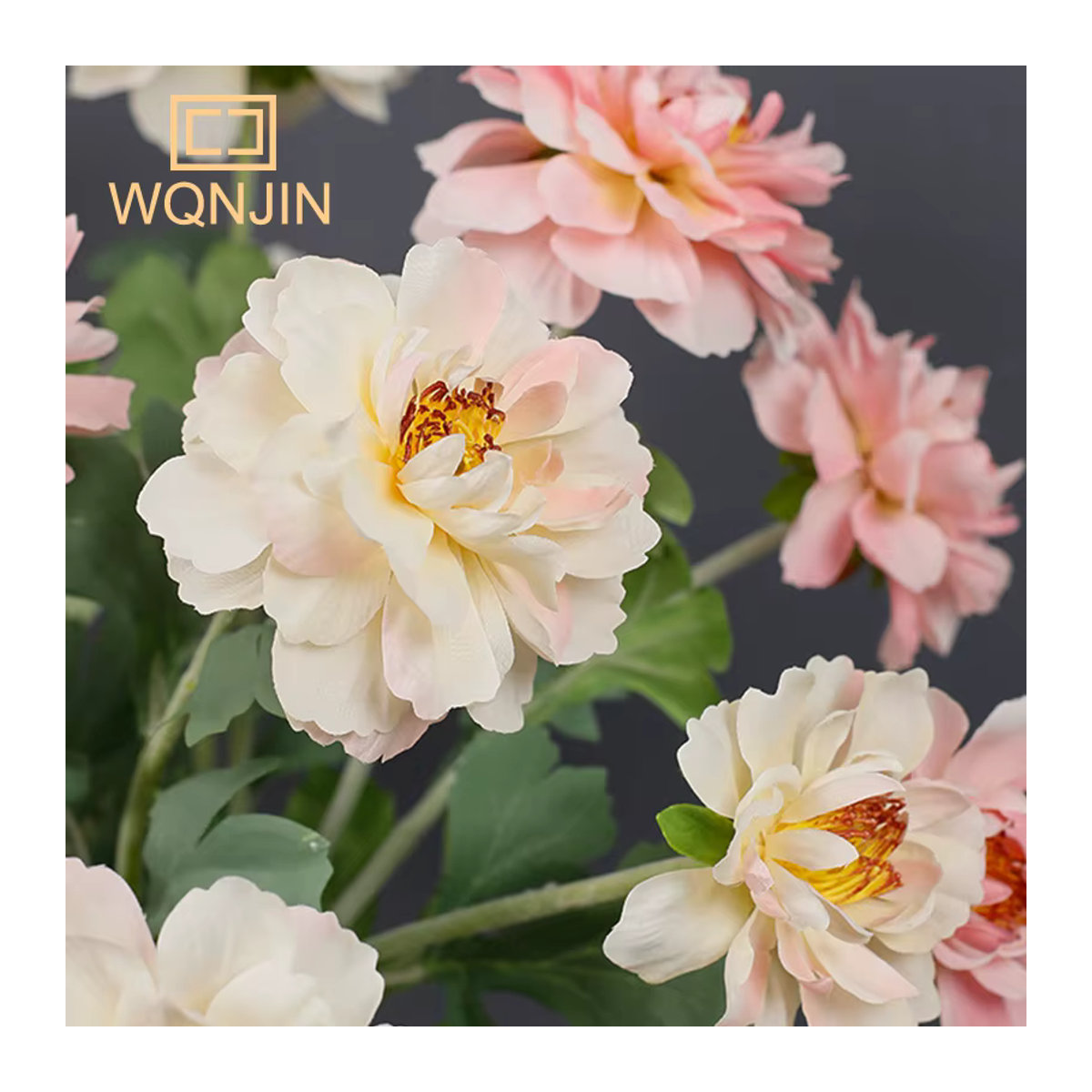 WQNJIN Pfingstrosen Kunstblumen mit 3 Köpfen in Gelb und Mehrfarbig aus Textil für Hochzeitsdekoration und Fotografie - Bild 3