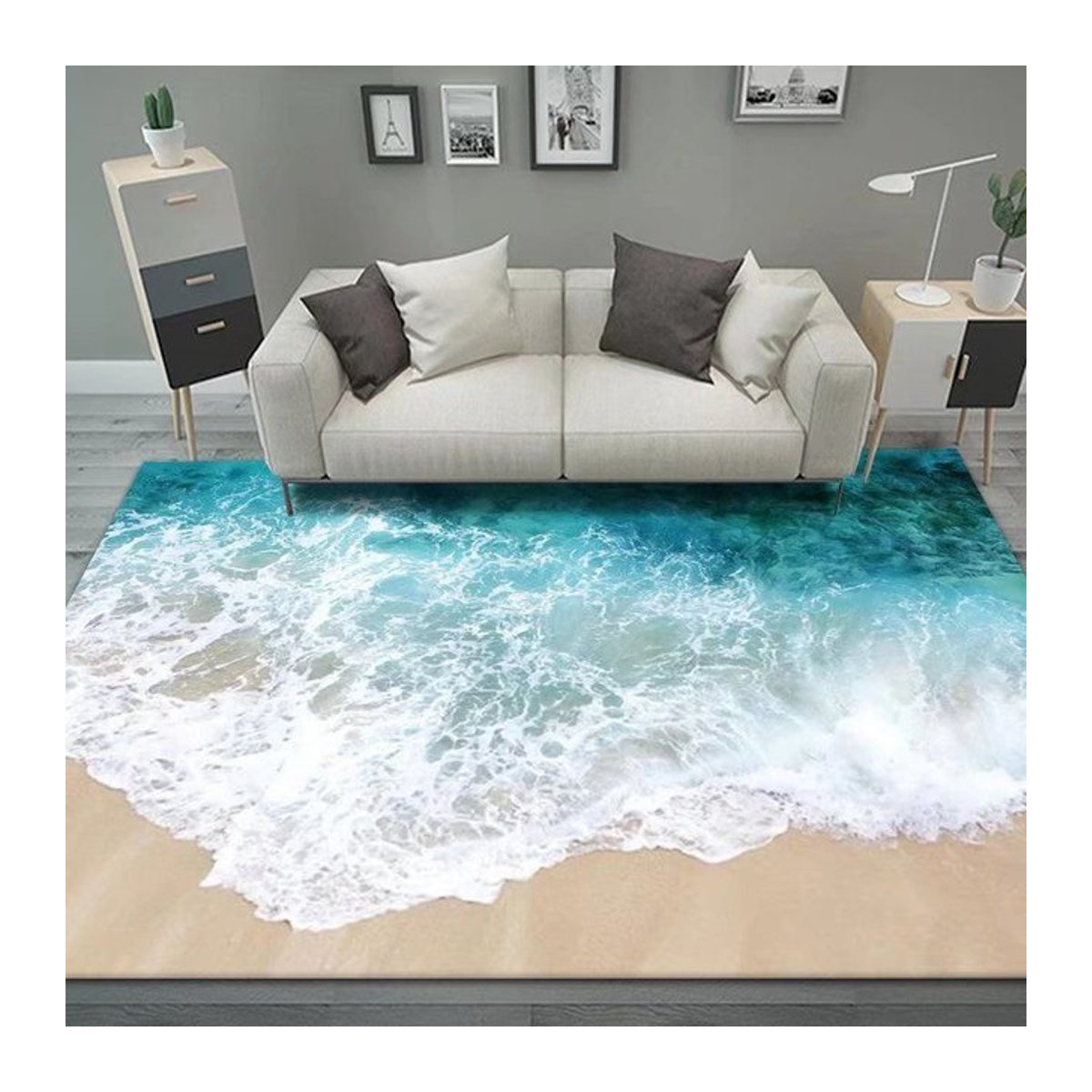 WTEMPO 3D-Bodenmatte Strandwellen Design, mehrfarbig, B/B: 80 x 100 cm, rutschfest und waschbar - Bild 1
