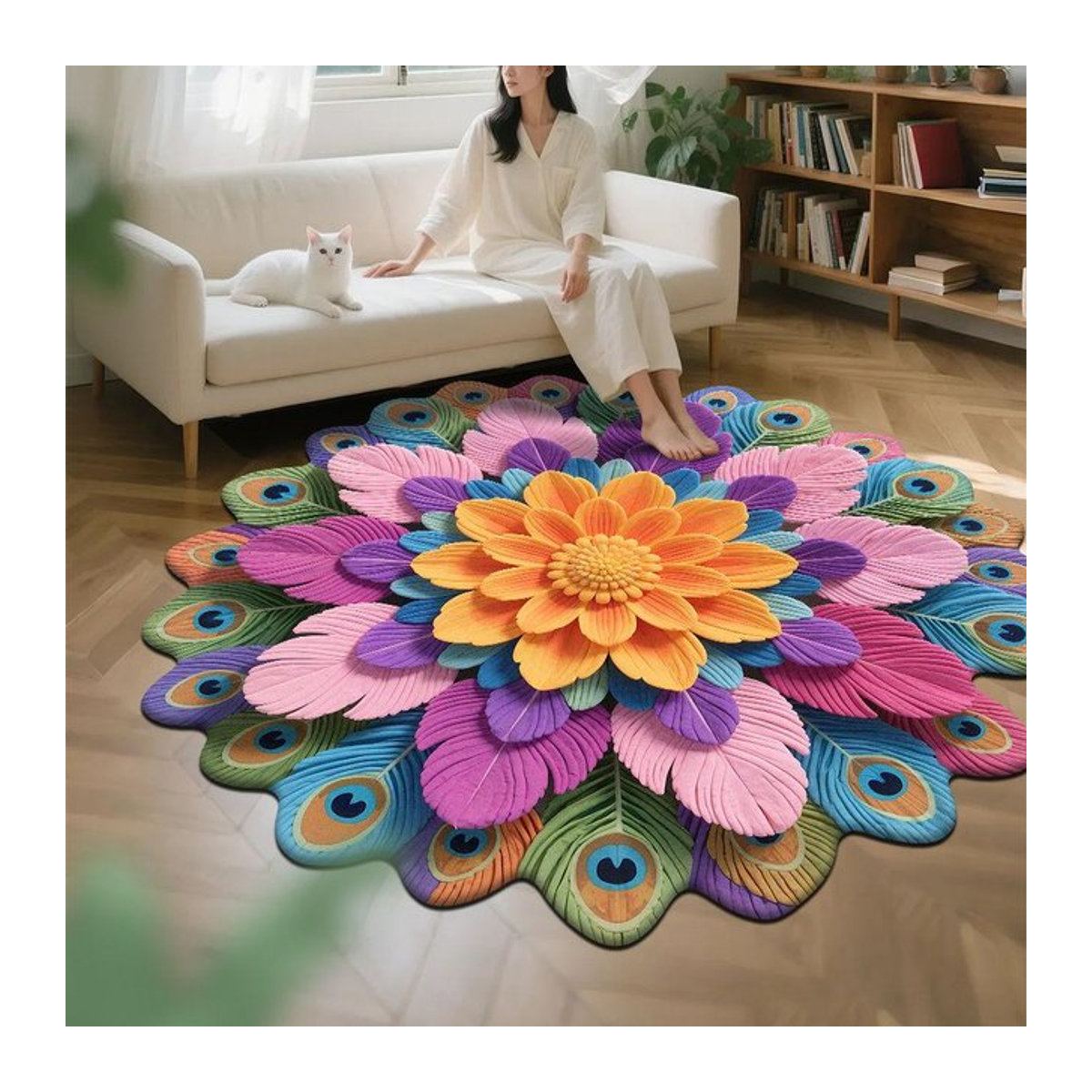WTEMPO 3D Druckteppich in Pfingstrosen-Optik, rund, multicolor, Durchmesser: 60 cm - Bild 1
