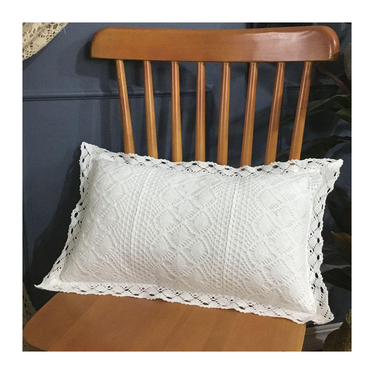 WTEMPO Dekokissen mit Spitzenmuster im Retro-Stil, Weiß, B/T/H: 45 x 45 x 45 cm - Bild 2