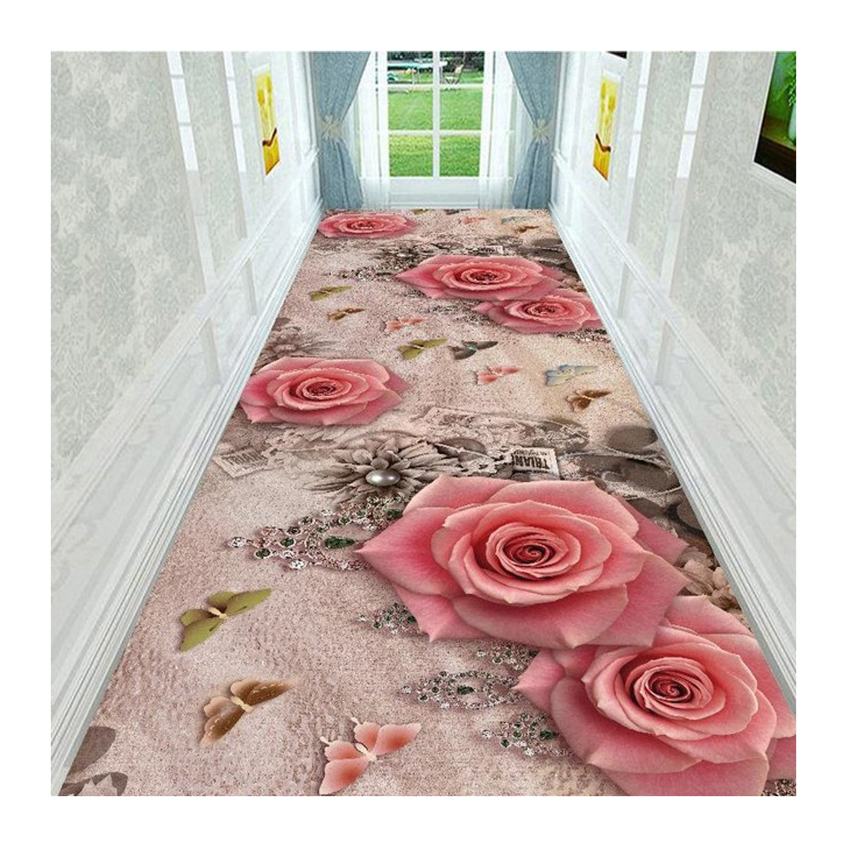 WTEMPO Druckteppich mit Blumenmuster für Flur und Korridor B: 120 cm, T: 100 cm - Bild 1