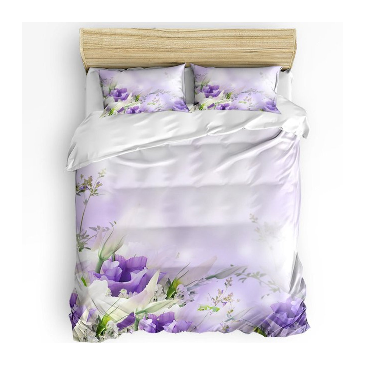 Wucifang Bags Bettwäsche-Set Lila Lavendel mit Blumenmuster und grünen Blättern, Bettbezug und Kissenbezüge mit Reißverschluss, B/H: 135 x 200 cm - Bild 1