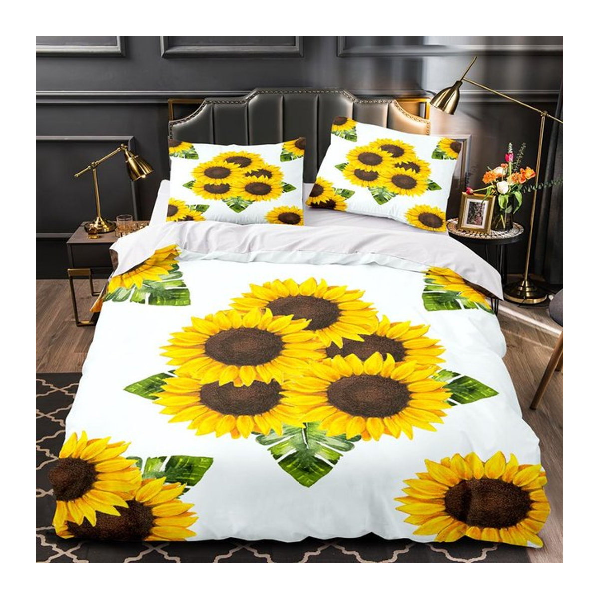 Wucifang Bags Bettwäsche Set mit 3D Sonnenblumen Muster in Gelb, 2-teilig, Breite: 70 cm, Länge: 133 cm - Bild 1