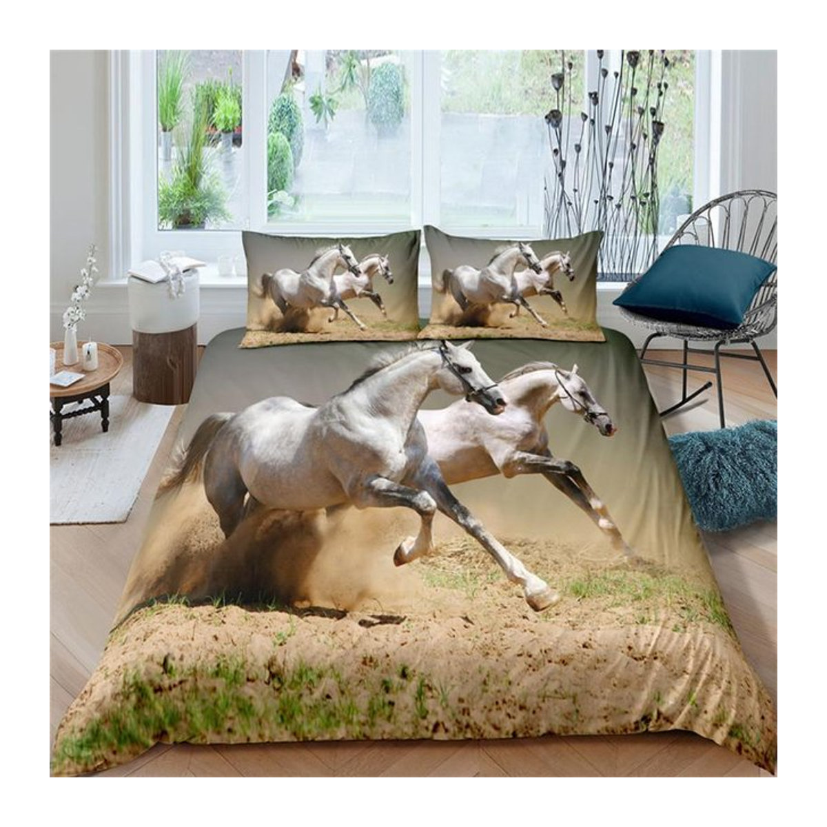 Wucifang Bags Bettwäscheset Wildpferde Mikrofaser mit Reißverschluss, Western Cowboy Dekor für Erwachsene, Jugendliche und Kinder, B/H: 135 x 200 cm - Bild 1