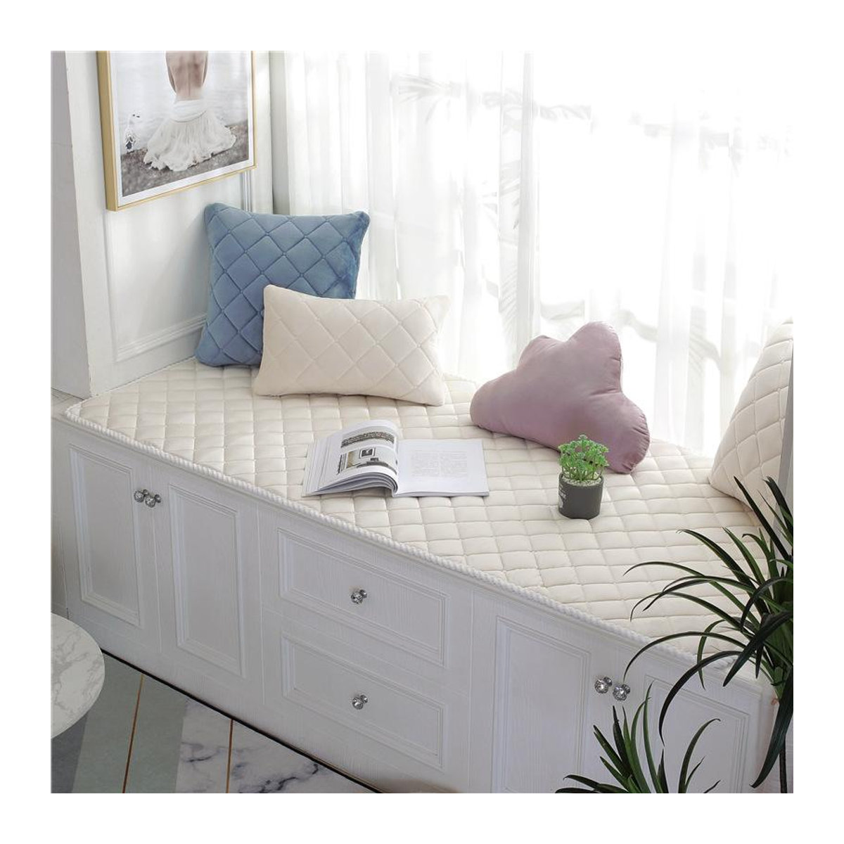 Wucifang Bags Fensterbankkissen mit verdicktem Schwamm, rutschfeste Matte für Schlafzimmer und Balkon, B/B: 150 x 60 cm - Bild 1