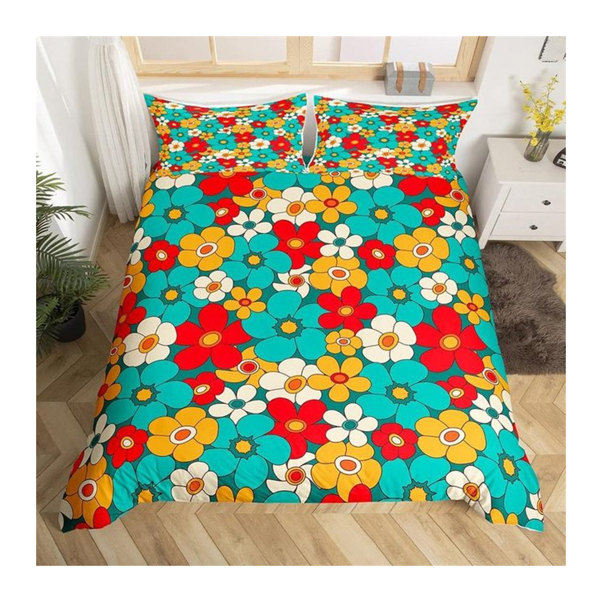 Wucifang Bags Hippie Bettwäscheset aus Mikrofaser mit psychedelischem Pilz-Design in Multicolor, Breite: 135 cm, Länge: 200 cm - Bild 1