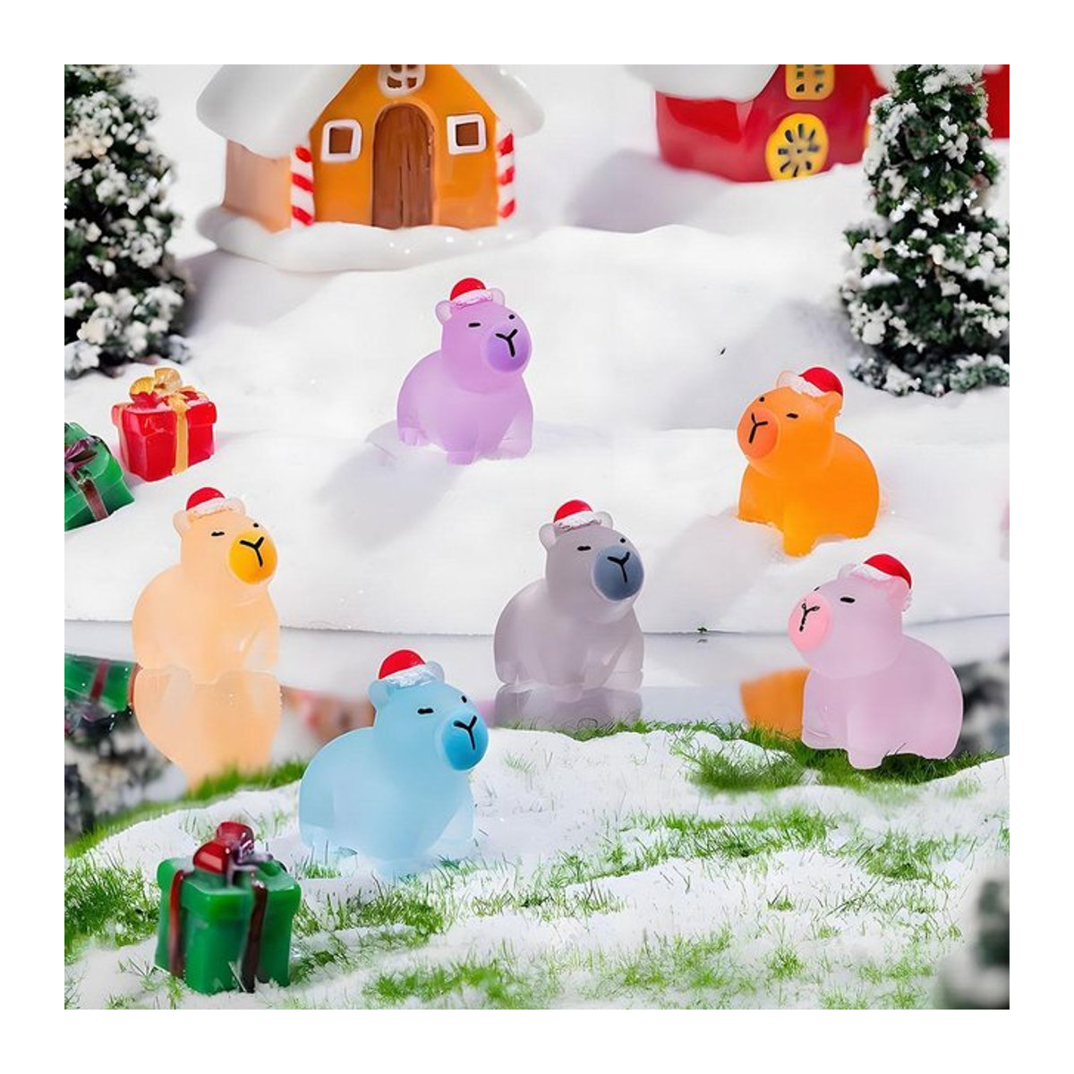 Wucifang Bags Leuchtende Mini-Kapibara Weihnachtsmann-Figur aus Harz in Multicolor für Feengarten und Weihnachtsdekoration - Bild 1