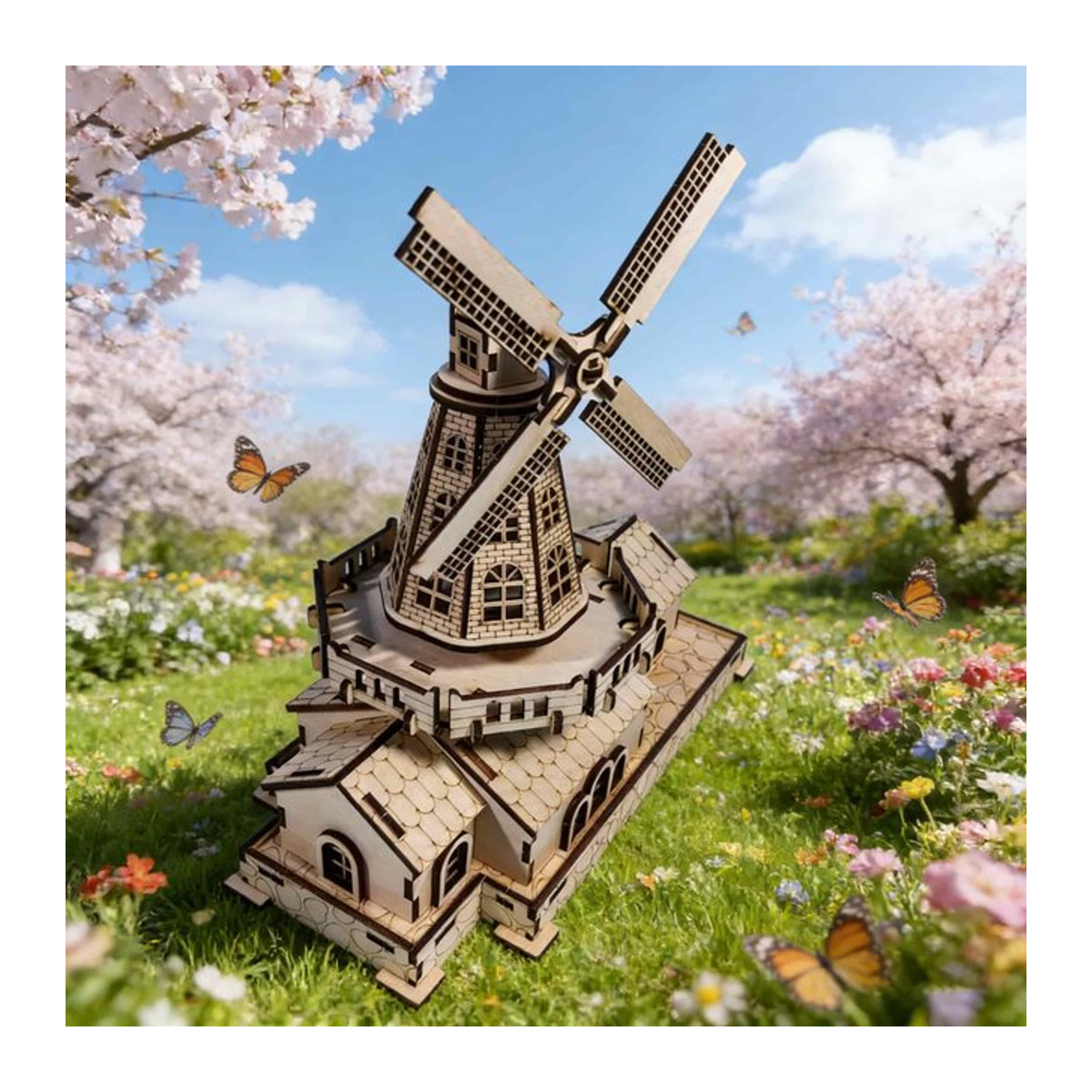 Wucifang Bags Windmühle 3D Holzpuzzle Miniaturbausatz in Weiß - Bild 1