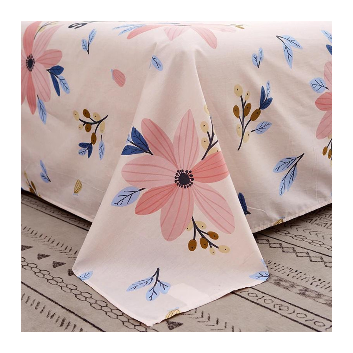 Wucifang Bettwäsche-Set Queen Size 4-teilig aus weicher Baumwolle in Rosa mit blumigem Design und Spannbettlaken B/T/H: 130 x 230 cm - Bild 1