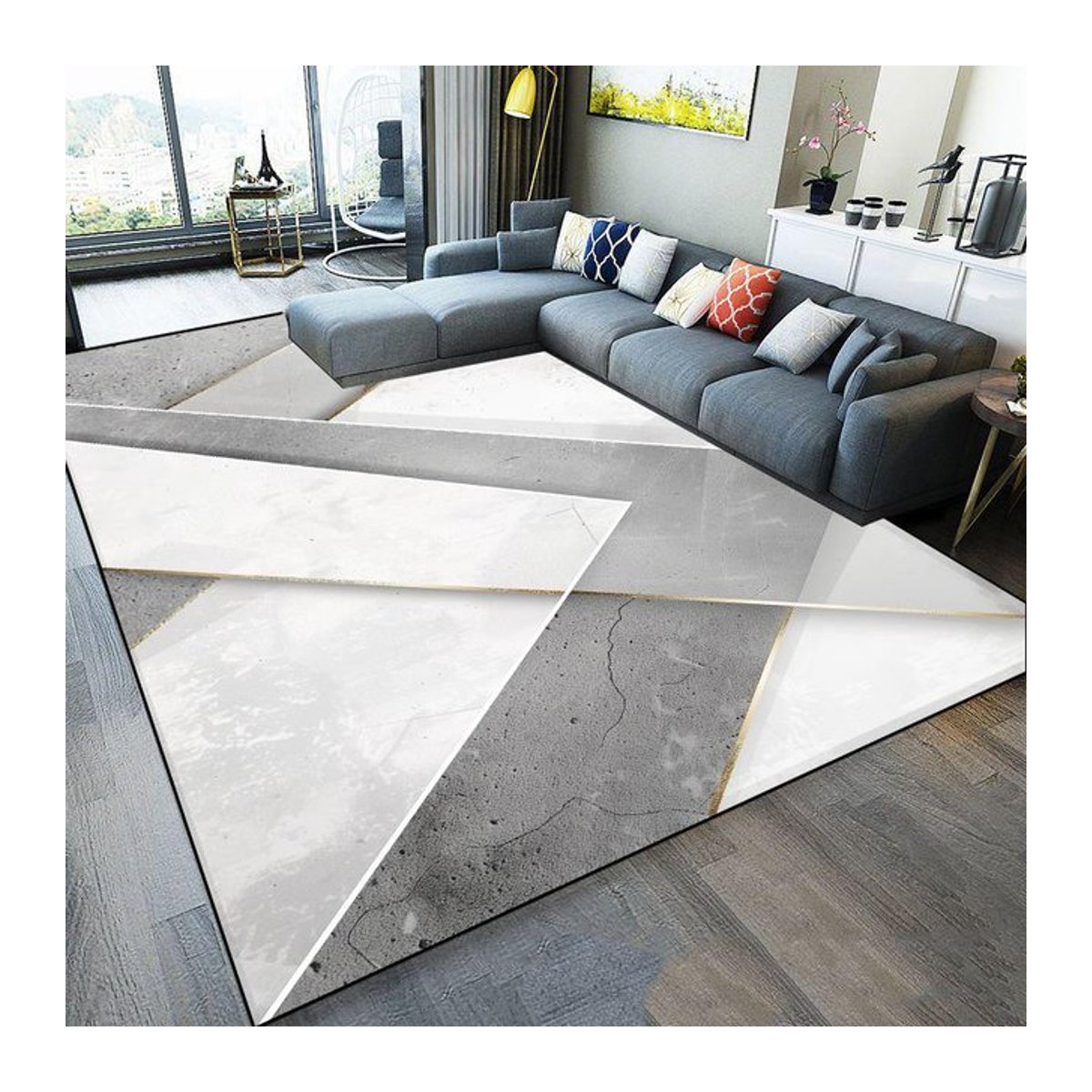 Wucifang Geometrischer Teppich Modern und Rutschfest, Waschbar, B/B/H: 90 x 60 cm - Bild 1
