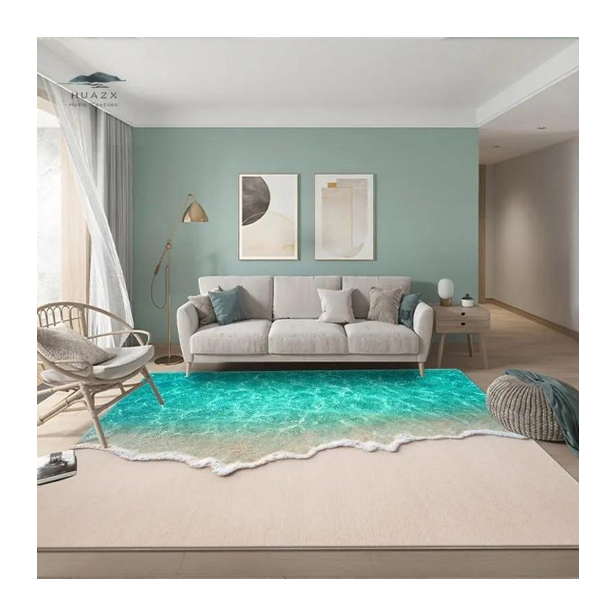 Wucifang Jewelry 3D Meer Strand Teppich mit Wellen-Design und Anti-Rutsch-Funktion für Wohnzimmer und Schlafzimmer, B/T: 60 x 40 cm - Bild 1