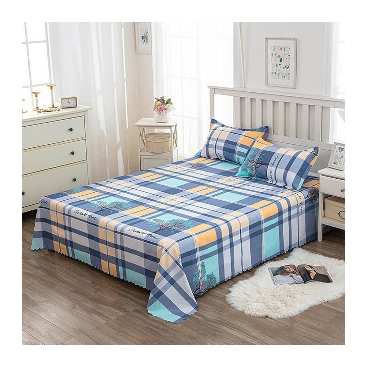 Wucifang Jewelry Blaues King-Size Spannbettlaken mit Buchstabenaufdruck für Queensize-Betten B/T/H: 215 x 225 cm - Bild 1