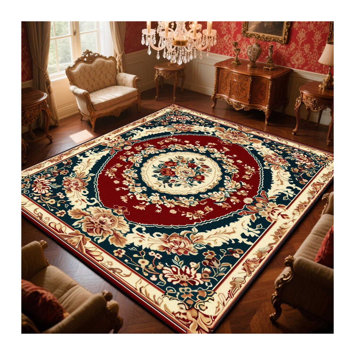 Wucifang Jewelry Persischer Luxus Teppich Rot, Rutschfeste Matte für Wohnzimmer und Schlafzimmer, Maschinell hergestellt - Bild 1