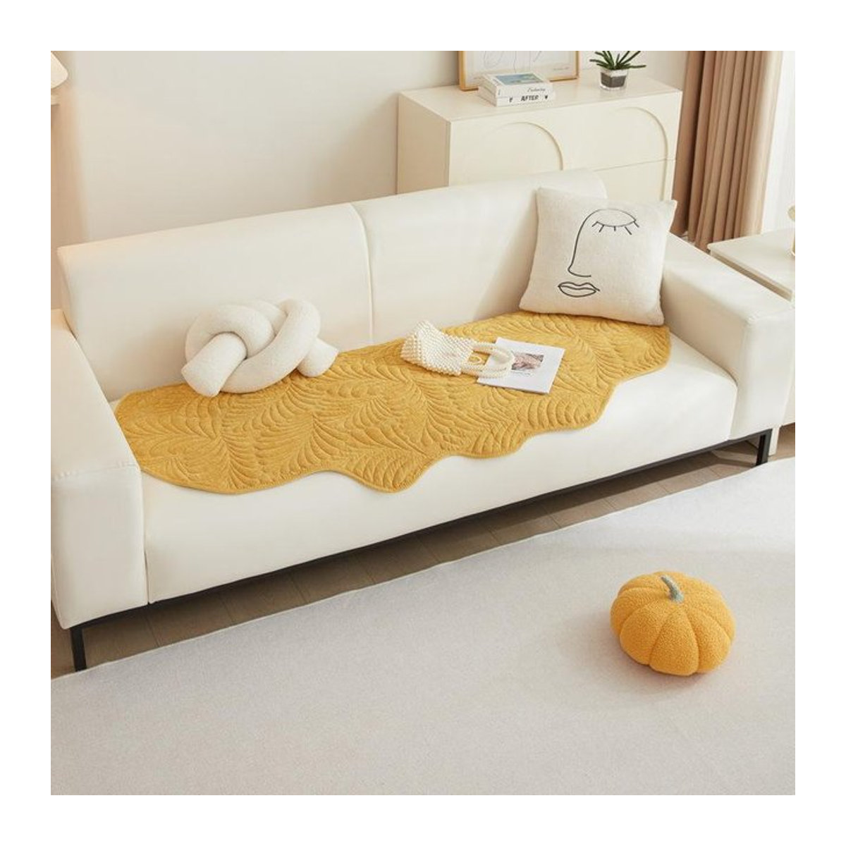 Wucifang Jewelry Sofakissen aus verdickter Baumwoll-Leinen mit Jacquardbezug und Bananenblatt-Design in Gelb, B: 240 cm, H: 90 cm - Bild 1