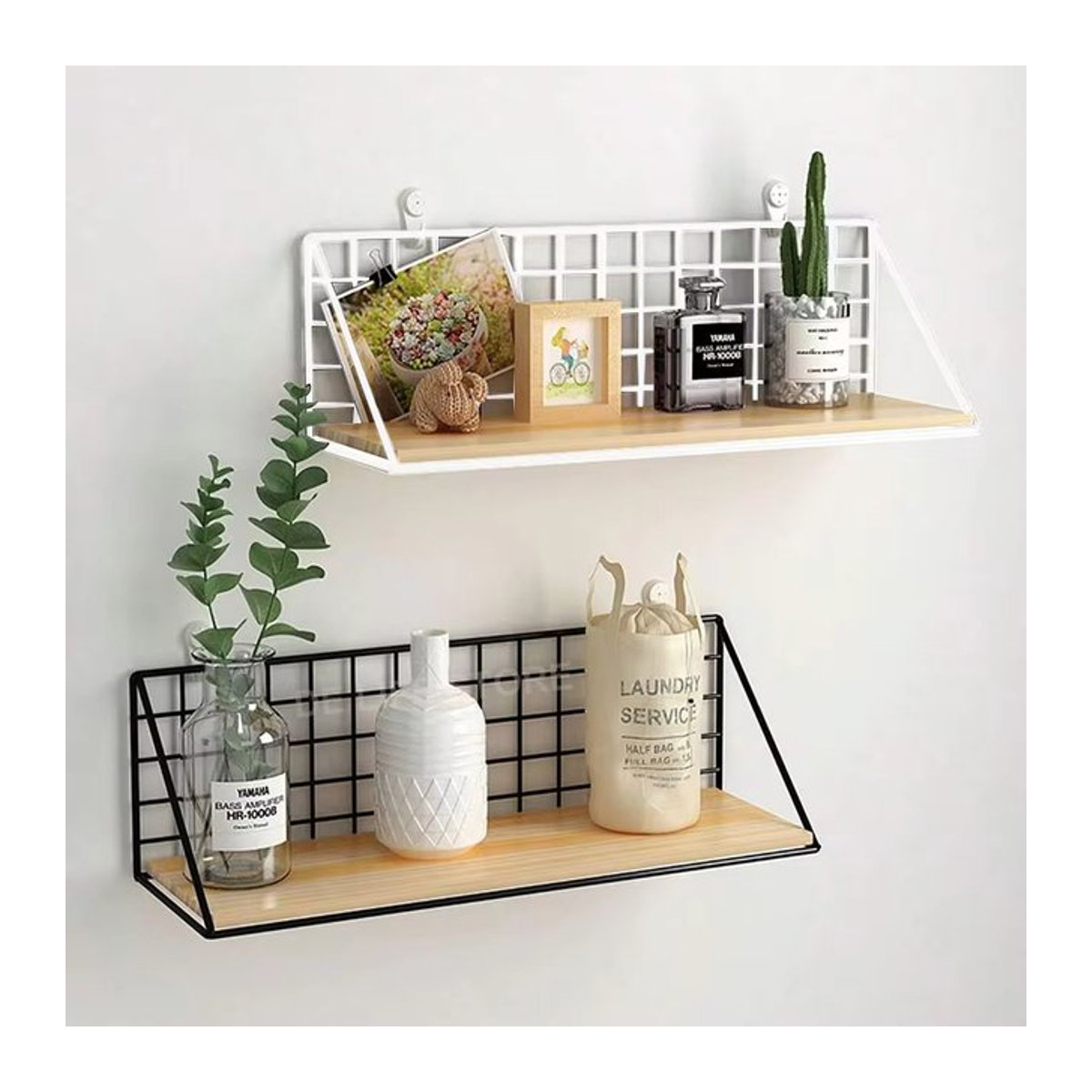 WudenCozfy Wandregale aus Holz ohne Bohren, minimalistisches Hängeregal als Aufbewahrungskorb und Wanddekoration für Wohnzimmer und Schlafzimmer in Schwarz oder Weiß - Bild 1