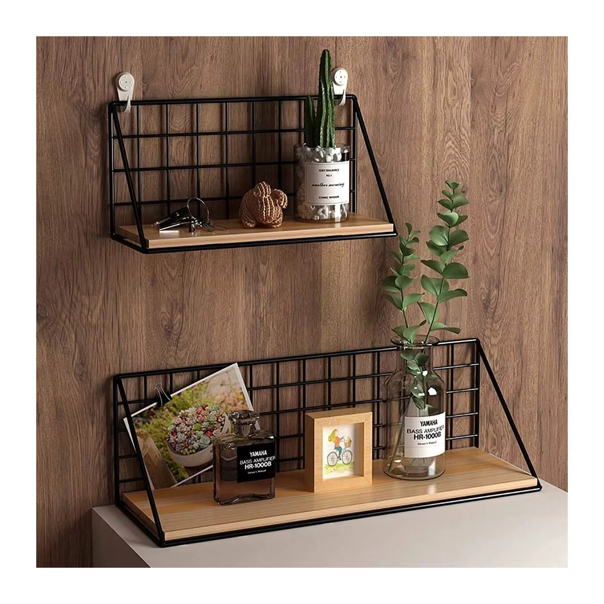 WudenCozfy Wandregale aus Holz ohne Bohren, minimalistisches Hängeregal als Aufbewahrungskorb und Wanddekoration für Wohnzimmer und Schlafzimmer in Schwarz oder Weiß - Bild 2