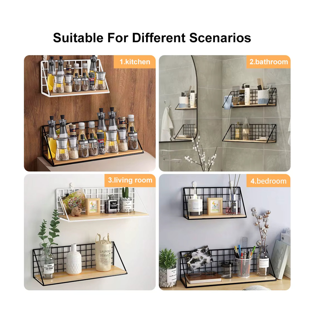 WudenCozfy Wandregale aus Holz ohne Bohren, minimalistisches Hängeregal als Aufbewahrungskorb und Wanddekoration für Wohnzimmer und Schlafzimmer in Schwarz oder Weiß - Bild 3