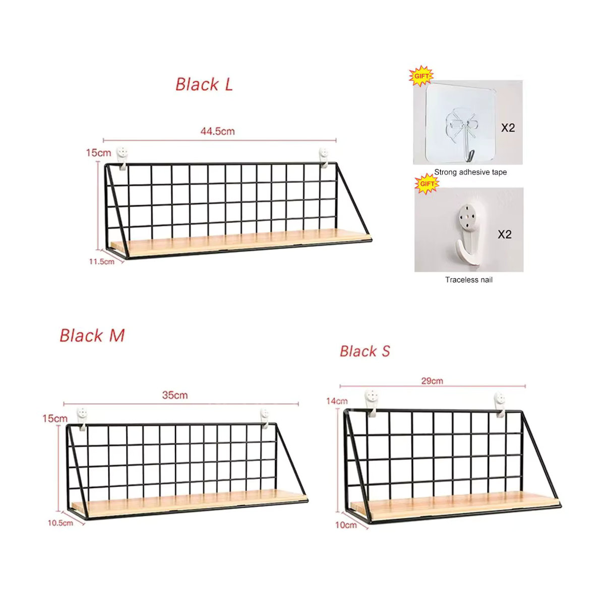 WudenCozfy Wandregale aus Holz ohne Bohren, minimalistisches Hängeregal als Aufbewahrungskorb und Wanddekoration für Wohnzimmer und Schlafzimmer in Schwarz oder Weiß - Bild 4