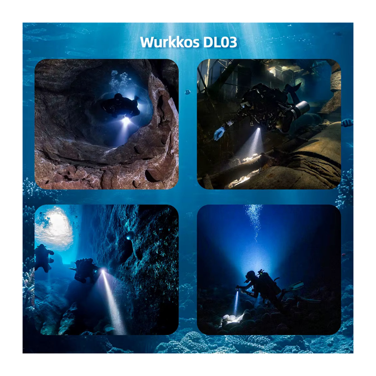 Wurkkos DL03 Professionelle Tauchtaschenlampe mit grünem Strahl, 2800 lm, IP68 wasserdicht, wiederaufladbar mit 21700-Akku - Bild 2