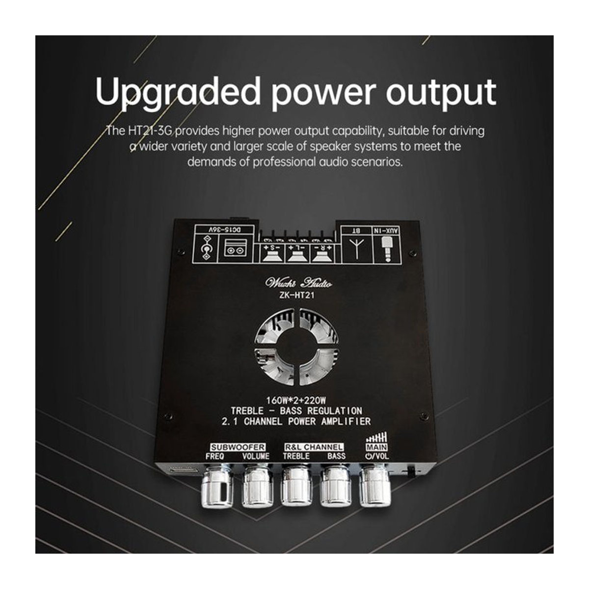Wuzhi HT21-3G 2.1 Kanal TDA7498E Bluetooth Verstärker Modul mit Subwoofer 160Wx2 + 220V in Schwarz - Bild 1