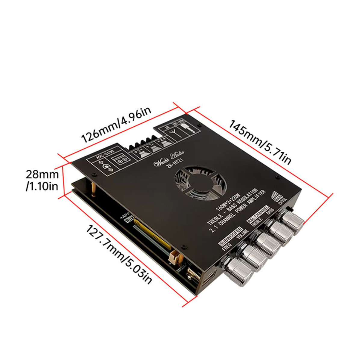Wuzhi HT21-3G 2.1 Kanal TDA7498E Bluetooth Verstärker Modul mit Subwoofer 160Wx2 + 220V in Schwarz - Bild 5