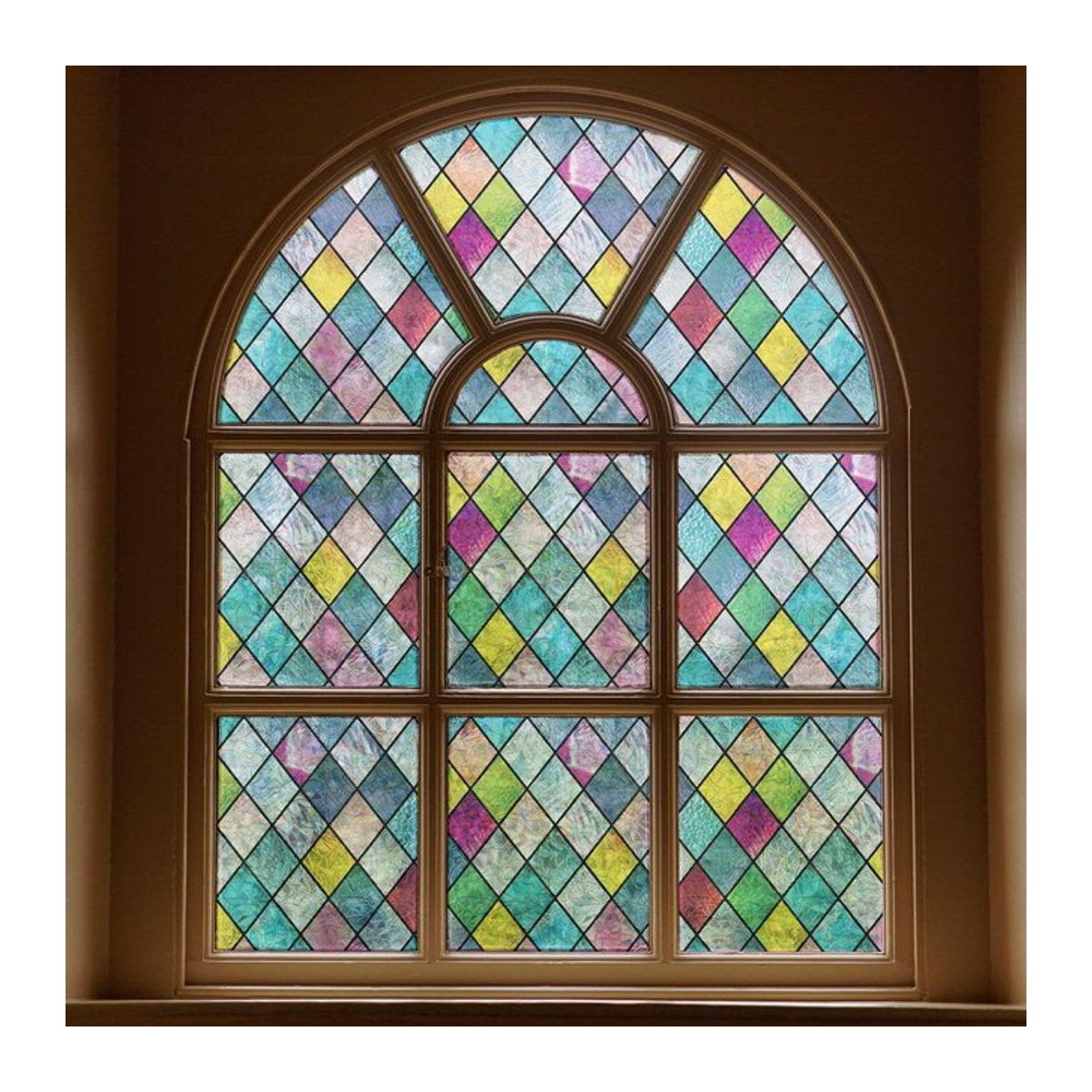 WXSHSH Buntglas-Fensterfolie mit geometrischem Gitter-Design in Mehrfarbig, Sichtschutzfolie für Glas mit Anti-UV-Schutz, rechteckig - Bild 1