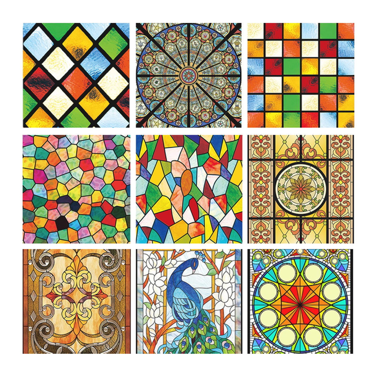 WXSHSH Retro Glasfolie im europäischen Kirchenstil, bunter mattierter Fenster Aufkleber für Bad und Fenster, geometrisches Design, mehrfarbig - Bild 1