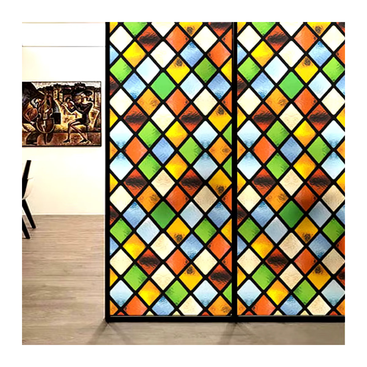 WXSHSH Retro Glasfolie im europäischen Kirchenstil, bunter mattierter Fenster Aufkleber für Bad und Fenster, geometrisches Design, mehrfarbig - Bild 2