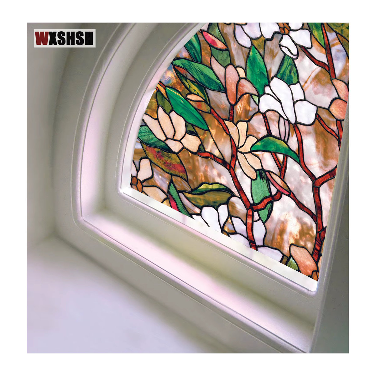 WXSHSH Sichtschutzfolie für Fenster mit Magnolien-Design, floraler Aufkleber zur UV-Blockierung und Wärmeschutz, statisch haftend und nicht klebend, mehrfarbig, rechteckig - Bild 2