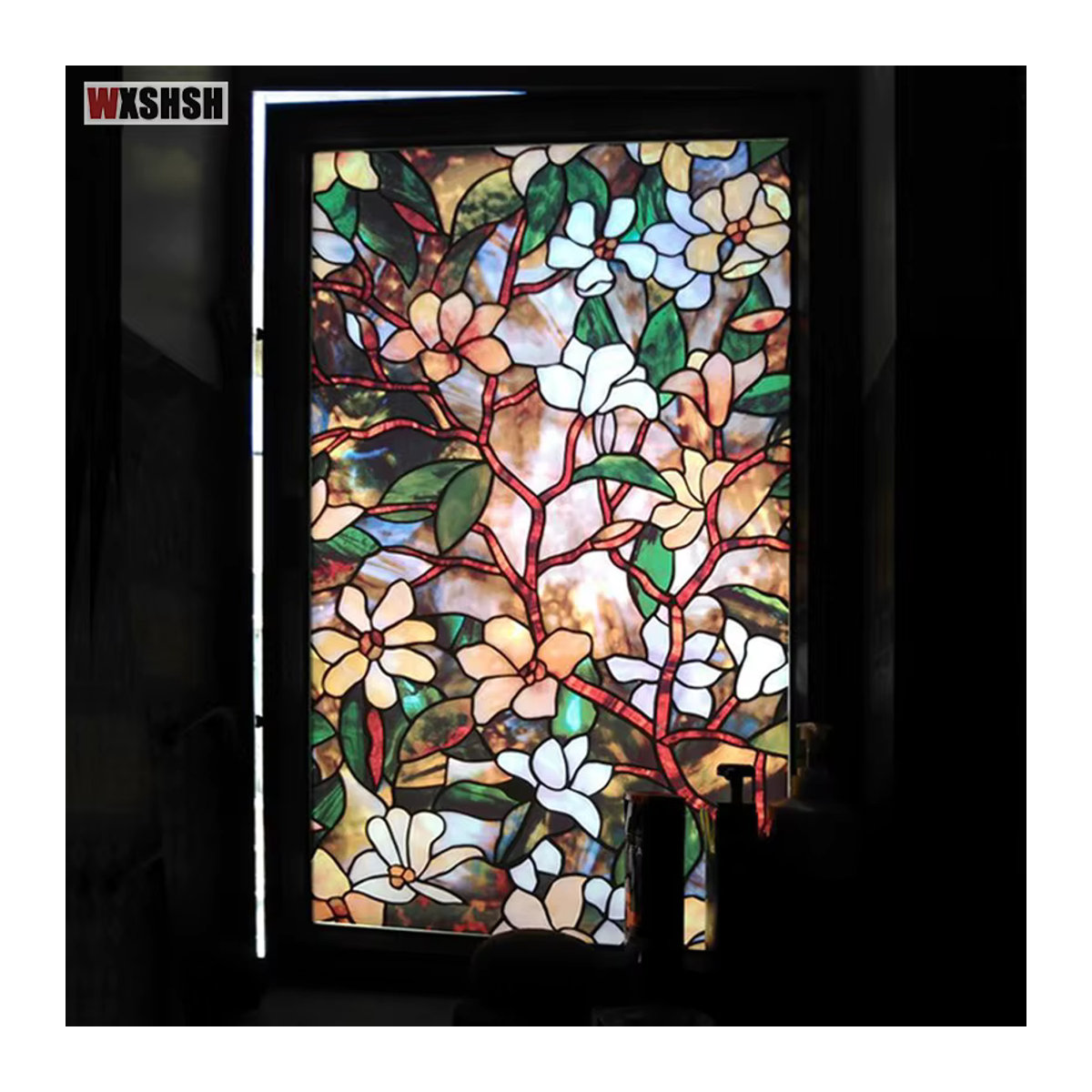 WXSHSH Sichtschutzfolie für Fenster mit Magnolien-Design, floraler Aufkleber zur UV-Blockierung und Wärmeschutz, statisch haftend und nicht klebend, mehrfarbig, rechteckig - Bild 3