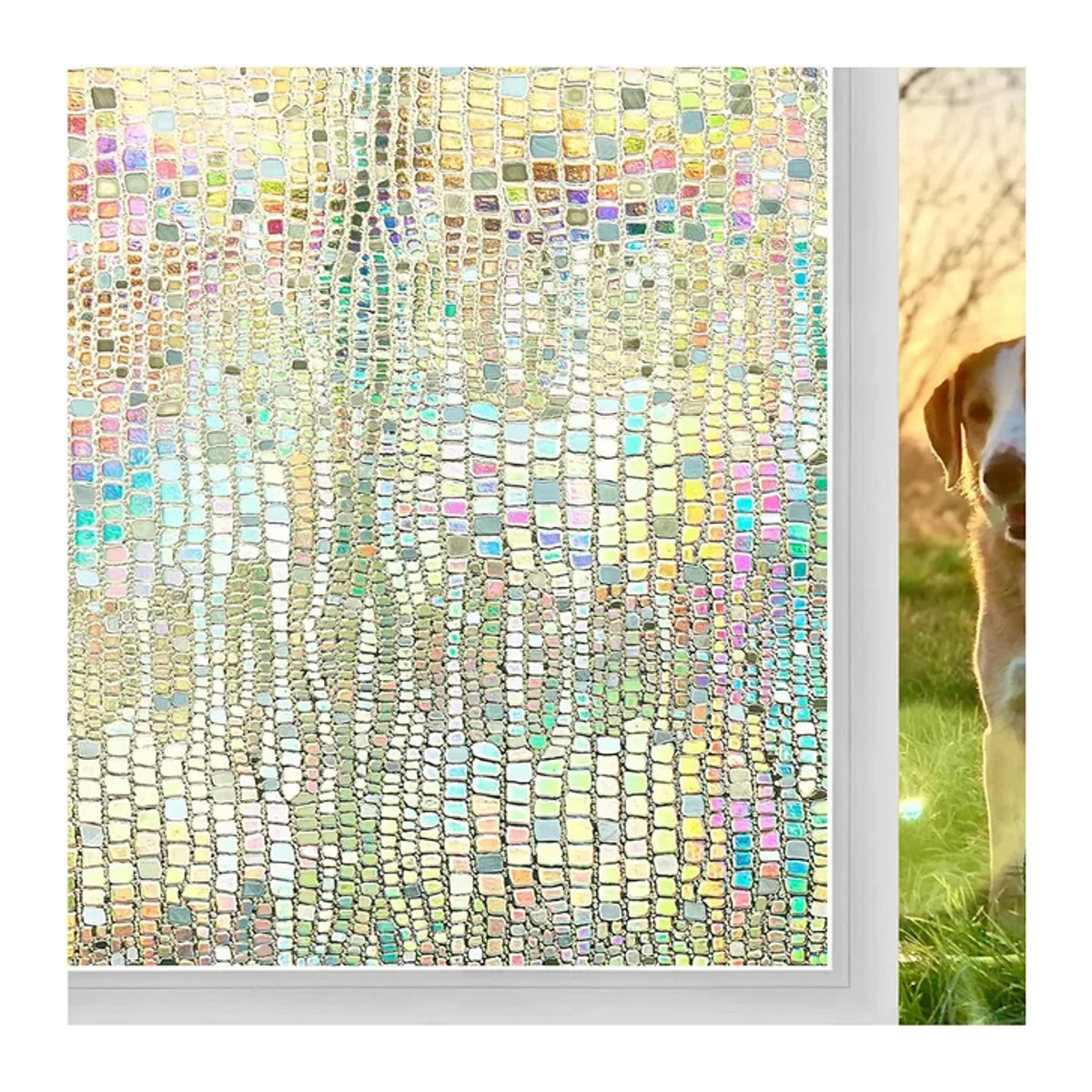 WXSHSH Sichtschutzfolie Regenbogenfarben mit geometrischem Muster, dekorative Buntglas-Fensterfolie für Kinder, mehrfarbig, rechteckig - Bild 1